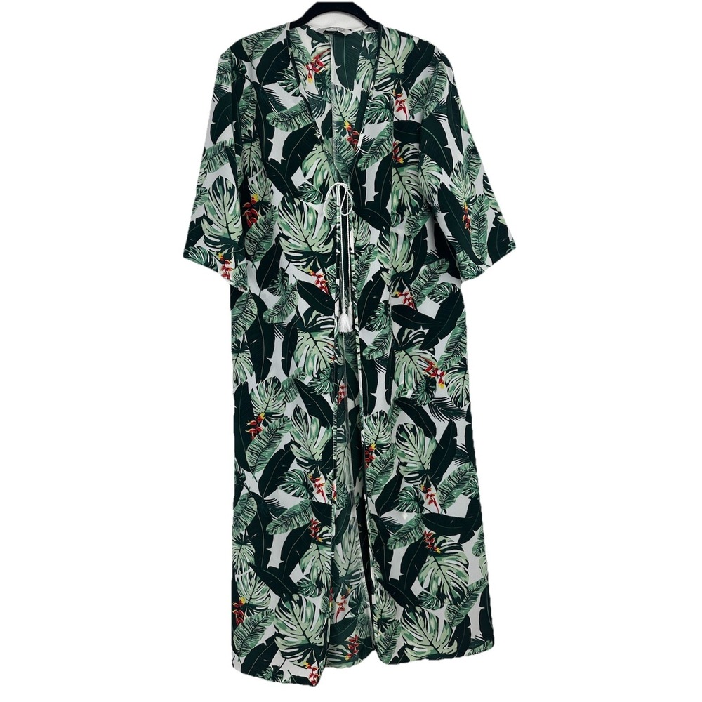 Rachel Zoe Open Kimono One Size Green Cover Up Beachy Resort Tropical Vacation